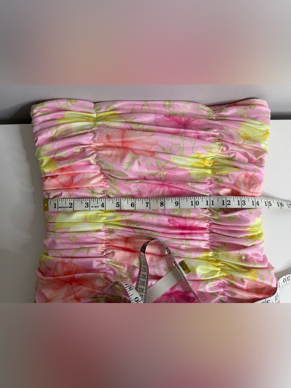 Loveshackfancy Nerra Mini Ruched Strapless Floral Pink Dress Size 8 - Picture 7 of 9